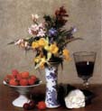 still life with flowers and fruit